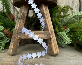 3/4" White Star Ribbon Trim, Unwired Ribbon, Star Trim, Patriotic Trimming, 4th of July Decor, Ribbons and Trims, White Star Trim