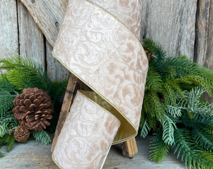 Ivory Velvet Ribbon, Christmas Ribbon, 4" x 10yds