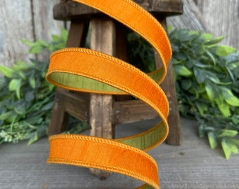 3/4” Orange Green Ribbon, Farrisilk ribbon, wired ribbon, Spring Ribbon, Fall Ribbon, Orange ribbon, Spring Greenery, RK595-52