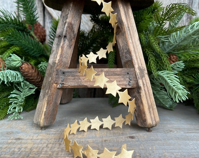3/4" Gold Star Ribbon Trim, Unwired Ribbon, Star Trim, Patriotic Trimming, 4th of July Decor, Ribbons and Trims, Gold Star Trim
