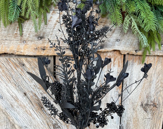 24" Halloween Spray, 60919, Black MIxed Leaf Spray, Halloween Greenery, 63526-BK