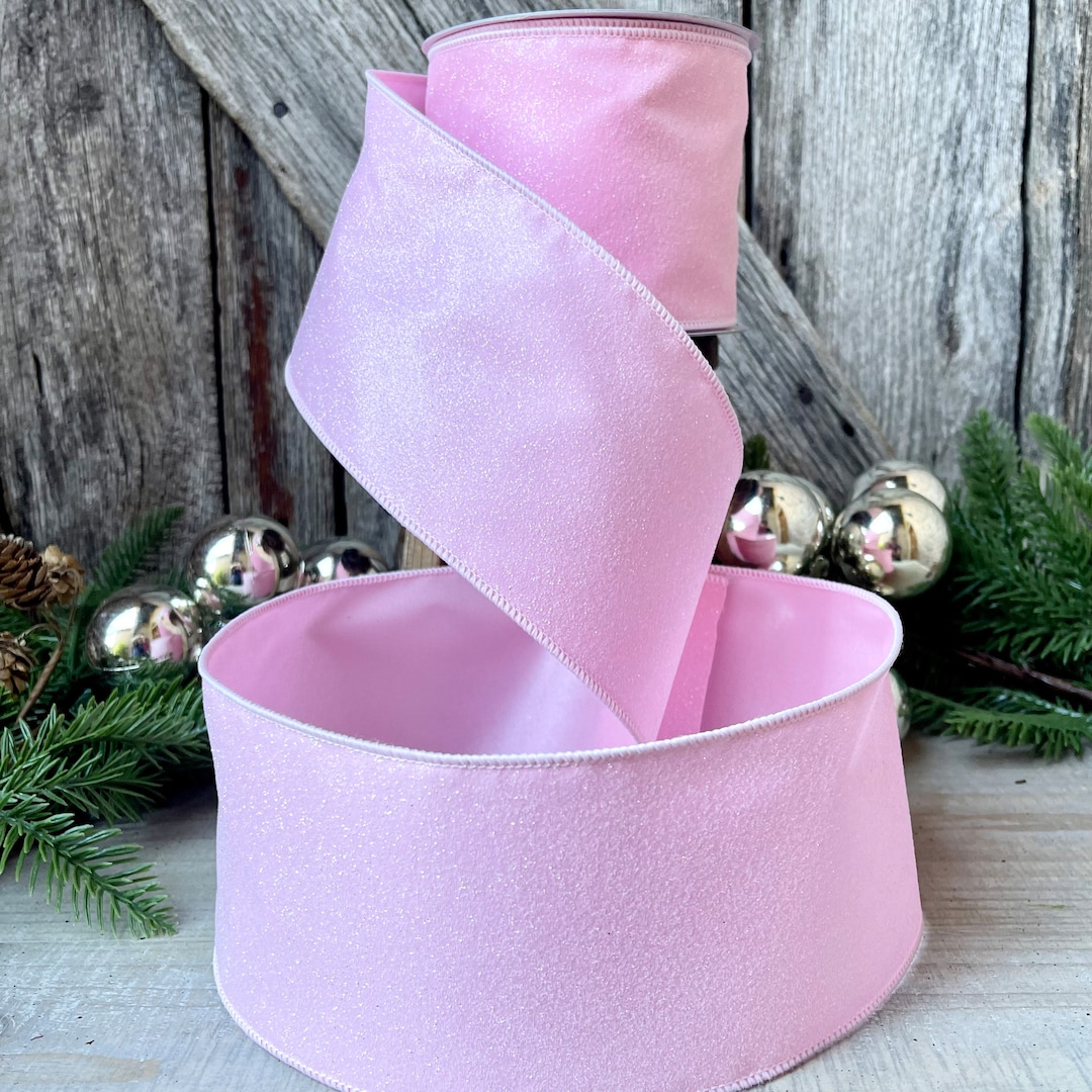Pink Ribbon Xmas 4” Pink Sugar Candy Ribbon, Farrisilk Ribbon, Wired Ribbon, Christmas ...