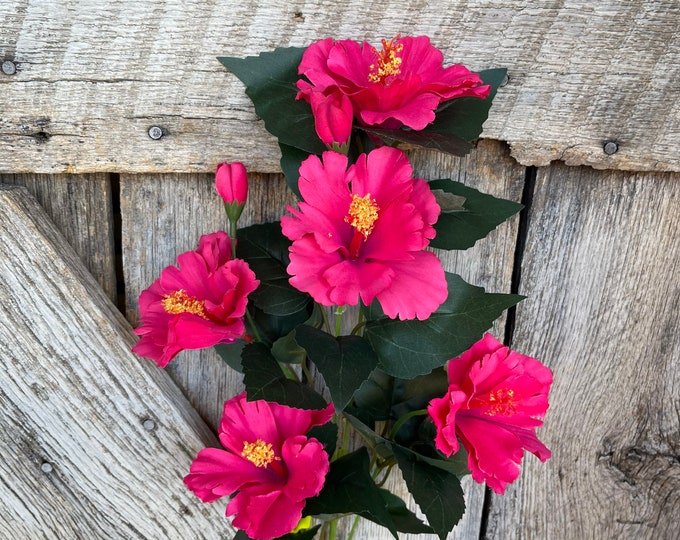 28" Hot Pink Hibiscus Stem, Artificial Stem, Hibiscus Spray, Summer Floral Stems, Wedding Bouquet, 63339BT, Hot Pink Floral