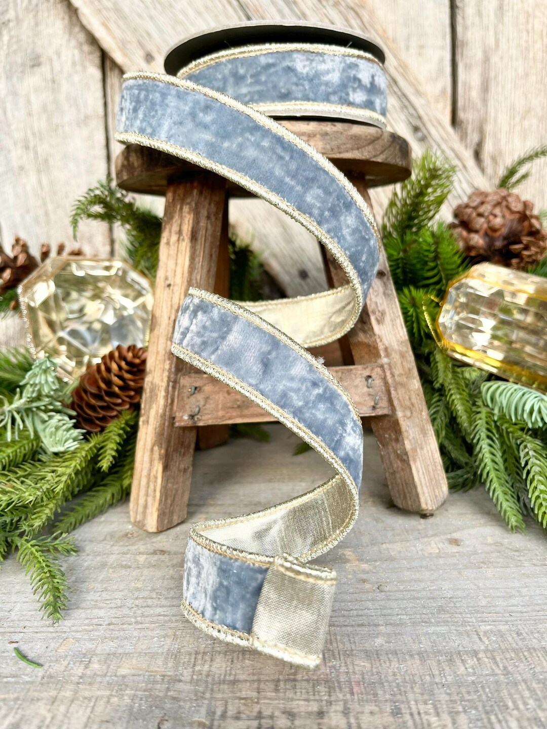 1 French Blue Velvet, Light Blue Velvet Ribbon, Wired Ribbon, Ribbon ...
