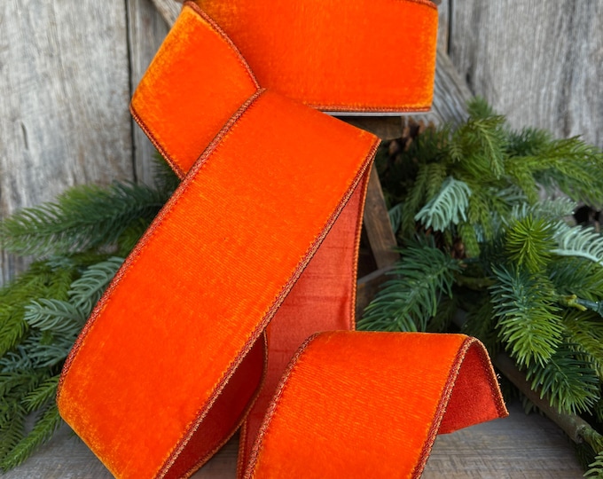 2.5” Orange Velvet , Velvet ribbon, Halloween Ribbon, Fall Ribbon, Farrisilk Velvet, Orange Velvet, Velvet Ribbon, Orange Ribbon, RV002-52