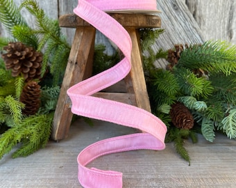 7/8" Pink Dupioni Ribbon, Wired Ribbon, Narrow Ribbon, Skinny Ribbon, Ribbon for Bows, Pink Ribbon, Dupioni Ribbon,Chistmas Ribbon