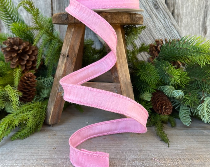 7/8" Pink Dupioni Ribbon, Wired Ribbon, Narrow Ribbon, Skinny Ribbon, Ribbon for Bows, Pink Ribbon, Dupioni Ribbon,Chistmas Ribbon