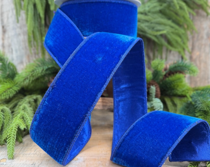 4" Royal Blue Velvet Ribbon, Blue Velvet Luster Ribbon by Farrisilk, Christmas Ribbon