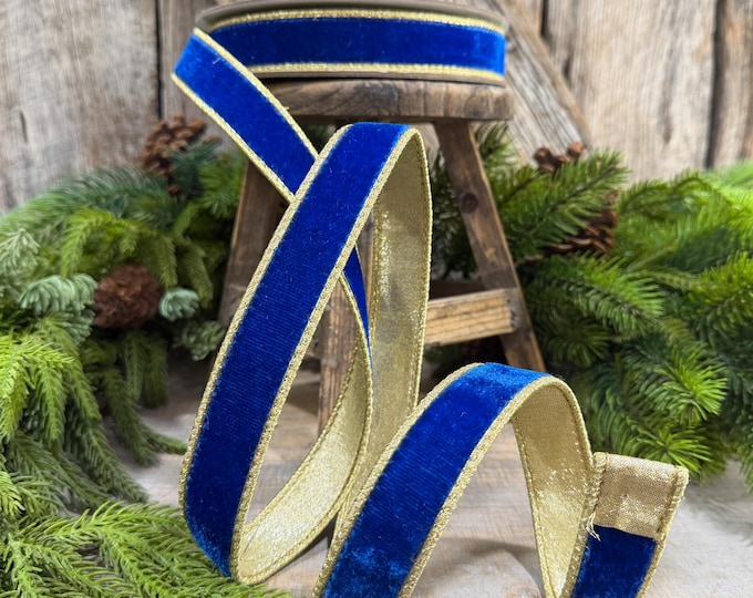 1" Royal Blue Flashy Velvet Ribbon, Farrisilk Ribbon, Christmas Ribbon