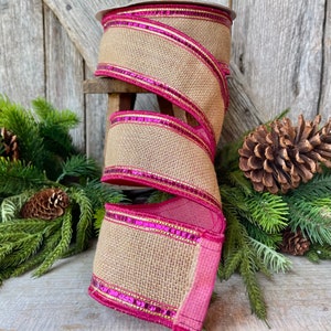 2.5 Hot Pink Fuchsia Sequin Borders Ribbon, Farrisilk Ribbon, Wired Ribbon, Hot Pink Ribbon, Burlap Ribbon, Pink Burlap Ribbon image 6