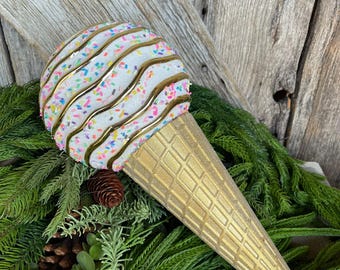 15" White Ice Cream Cone Ornament, Candy Couture, Candy Theme, Christmas Ornament, Sprinkles Ice Cream Cone