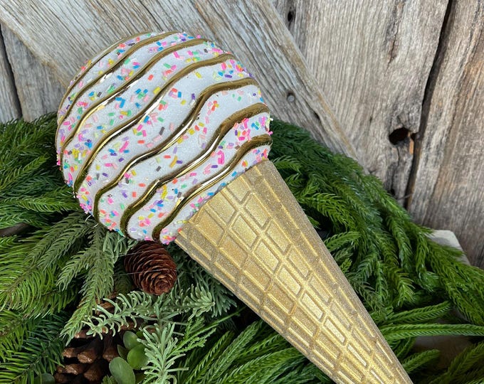15" White Ice Cream Cone Ornament, Candy Couture, Candy Theme, Christmas Ornament, Sprinkles Ice Cream Cone
