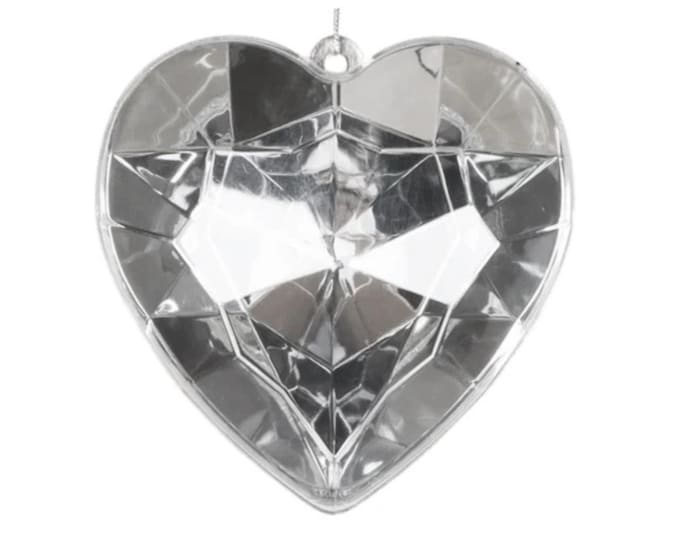 8" Clear Heart Jewel Ornament, Farrisilk Heart Ornament, Valentine Heart, Wreath Attachment, Jewel Heart, Heart Ornament, Heart Decor