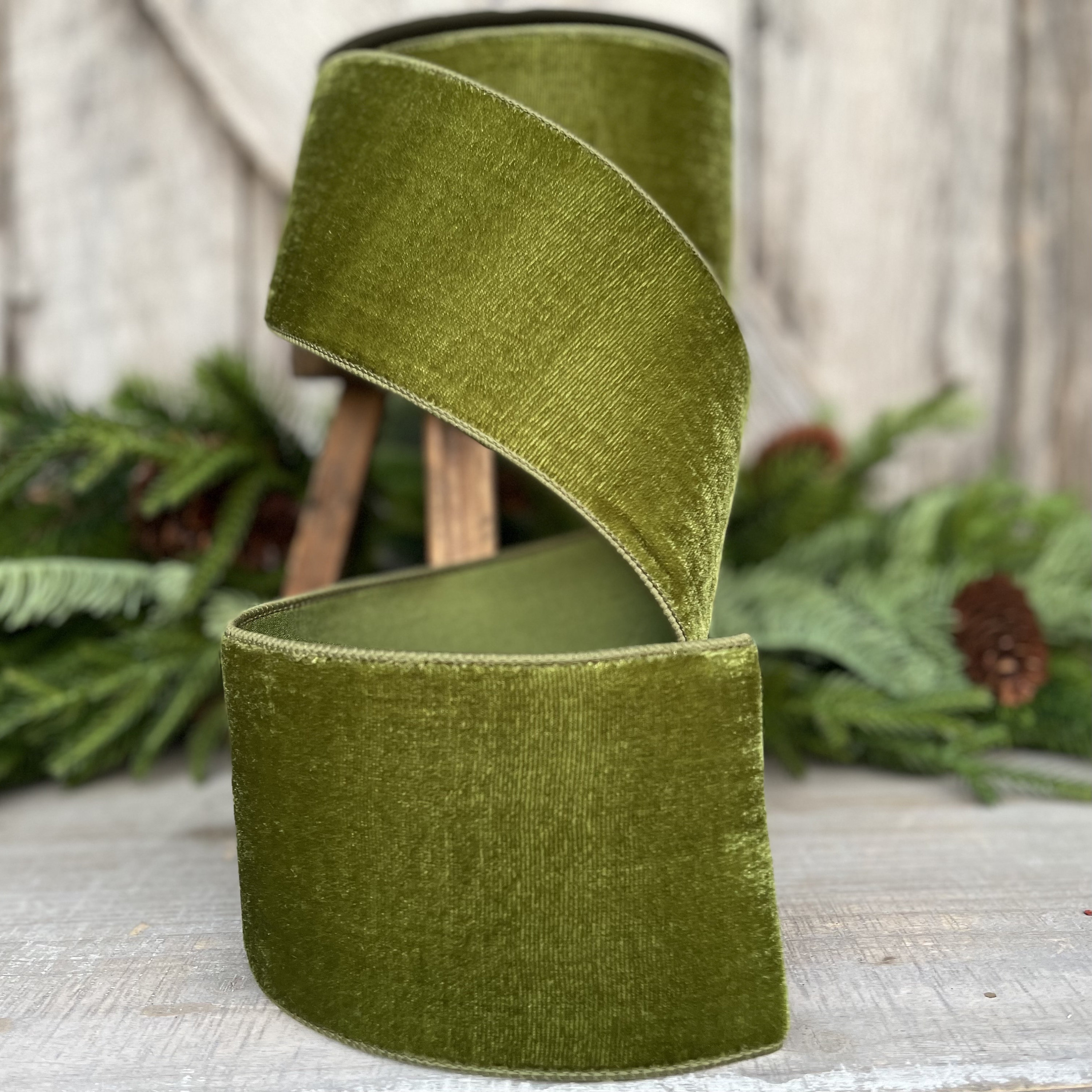 2 Pack of 30' Olive Green Ribbon with Metallic Gold Trim