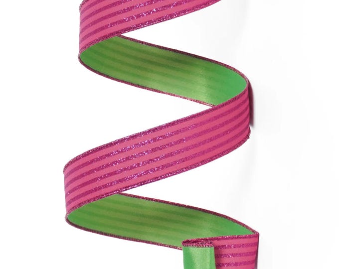 1.5" Pink Lime Green Ribbon, Farrisilk Ribbon, Specter Stripes Ribbon, HR005-15