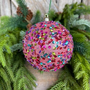4&quot; Pink Ornament, Pink Speckle Ornament, Farrisilk Ornament, Confetti Ornament, CX988-14