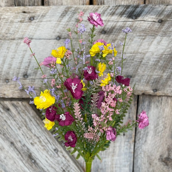 20" Mixed Wild Flower Bush, Purple Yellow Mauve Bush, Floral Filler Spray, Spring Florals, Wreath Supply, Floral Supply, Wild Flowers, 63907