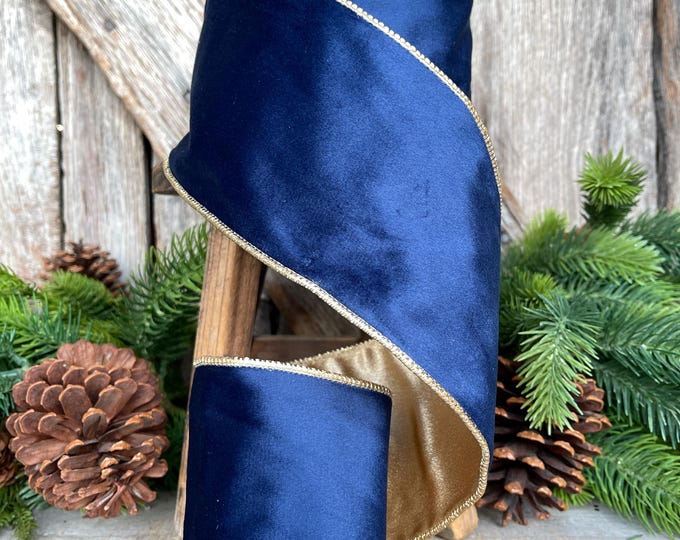 4" Navy Blue Velvet Ribbon, Christmas Ribbon, 4" x 10yds
