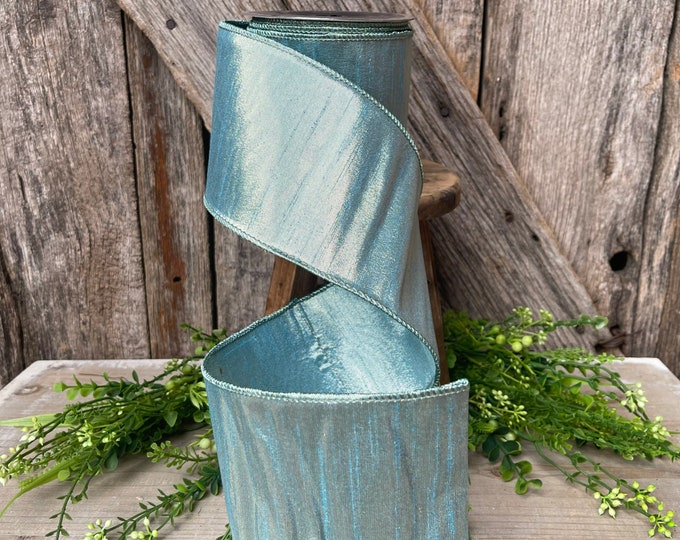 Blue luster ribbon, farrisilk color accent ribbon, 4 inch ribbon, blue ribbon, wreath supply, luxury ribbon, wired ribbon, Christmas