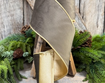 4" Taupe Brown Velvet RIbbon, Wired Ribbon, Brown Velvet Ribbon, Christmas Velvet Ribbon, Fall Ribbon, Designer Velvet Ribbon