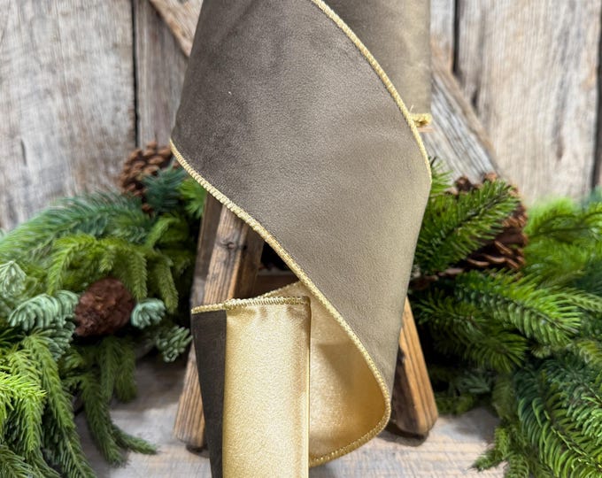 4" Taupe Brown Velvet RIbbon, Wired Ribbon, Brown Velvet Ribbon, Christmas Velvet Ribbon, Fall Ribbon, Designer Velvet Ribbon