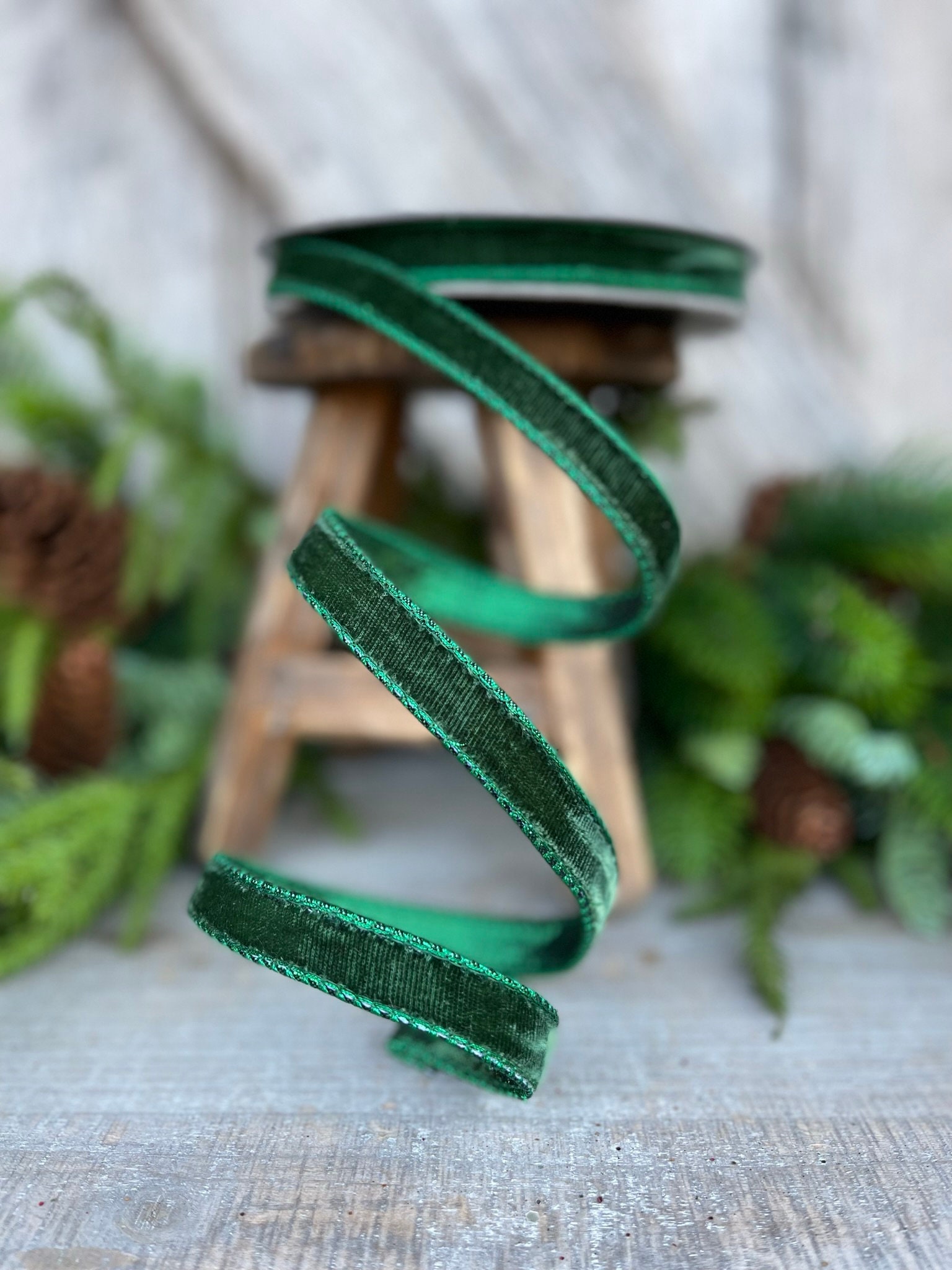 4 Forest Green Velvet Ribbon, Farrisilk Ribbon, Wired Ribbon, Christmas  Ribbon, Moss Green Ribbon, Craft Supply, Olive Green Ribbon, Wired 