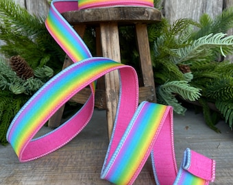 1" Magic Rainbow Ribbon, Farrisilk Ribbon, Wired Ribbon, Pastel Rainbow Ribbon, Spring Ribbon, Rainbow Decor, SR037-32