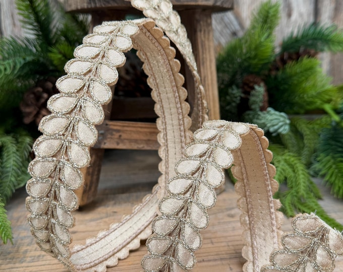 1" Champagne Gilded Garland Ribbon by Farrisilk