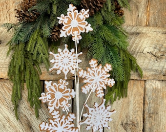 28" Gingerbreak Snowflake Spray, Snowflake Spray, CHristmas Tree Spray, Gingerbread Decor, Gingerbread CHristmas Spray, Snowflake Decor