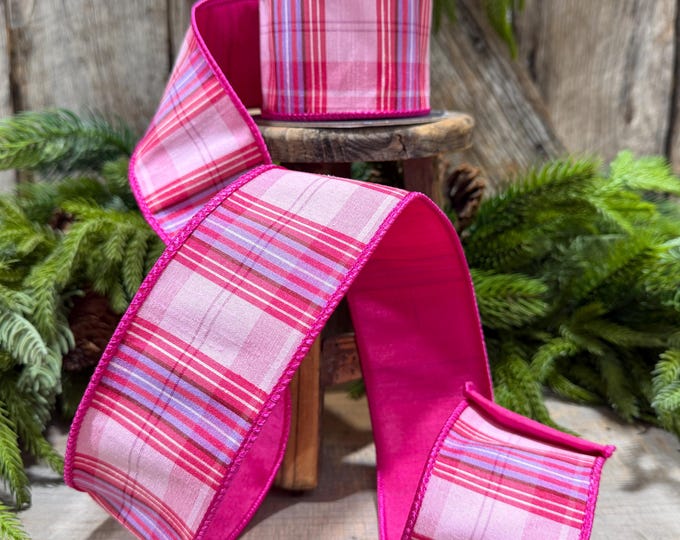 2.5" Pink Plaid Ribbon, Pink Candy Shop Plaid Ribbon