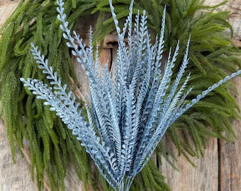 20" Dusty Blue Beaded Grass Bush, Blue Greenery