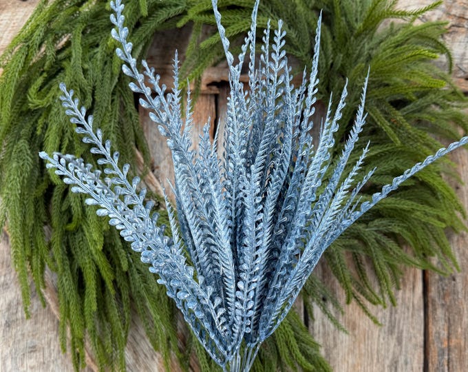 20" Dusty Blue Beaded Grass Bush, Blue Greenery