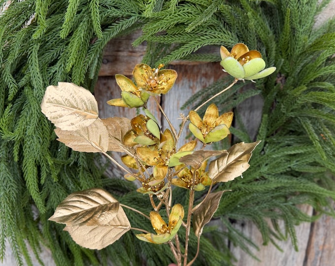 28" Gold Clematis Spray, Gold Christmas Floral