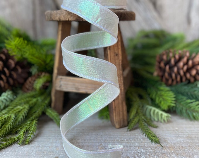 1" IRIDESCENT WHITE Luster, Farrisilk Ribbon, Farrisilk Velvet, White Christmas, Winter White, White Luster, Designer RIbbon, Wreath Supply