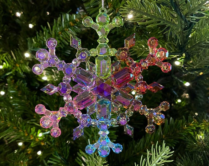 5" Iridescent Snowflake Ornament, Shatterproof Ornament, Snowflake Ornament, Colorful Ornament, Christmas Tree Ornament