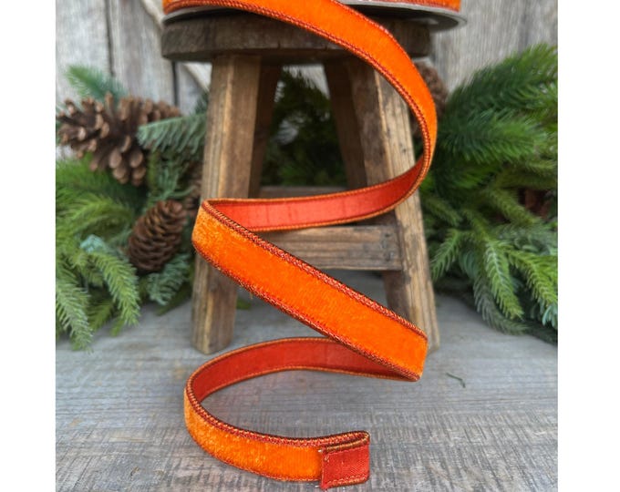 3/4” Orange Velvet , Velvet ribbon, Halloween Ribbon, Fall Ribbon, Farrisilk Velvet, Orange Velvet, Velvet Ribbon, Orange Ribbon, RV000-52