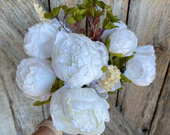 White Peony Bush, Spring Peonies, Artificial Peony, Wedding Peony Bush, Spring Flowers, Fake Flowers, Wreath Supply, Craft Supply, 63220-CR