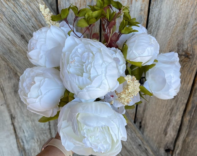 White Peony Bush, Spring Peonies, Artificial Peony, Wedding Peony Bush, Spring Flowers, Fake Flowers, Wreath Supply, Craft Supply, 63220-CR