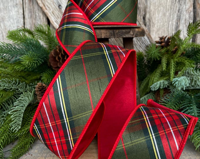 2.5" Christmas Plaid Ribbon, Green Plaid Ribbon, Traditional Christmas Ribbon