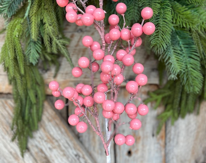 Pink Berry Floral Stem: 24" Christmas Tree Wreath Supply