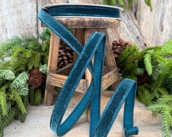 3/4" Dark Teal Velvet Luster RIbbon, Farrisilk Ribbon, Dark Teal Velvet RIbbon, Wired RIbbon, Designer RIbbon
