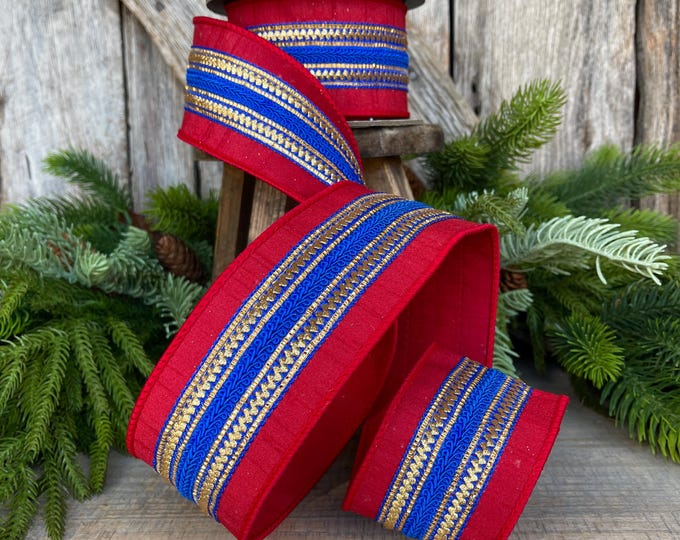 2.5" Patriotic Ribbon, Patriotic Wired Ribbon, American Ribbon, 4th of July ribbon, Americana Decor, Designer RIbbon, 94536W-536-40D