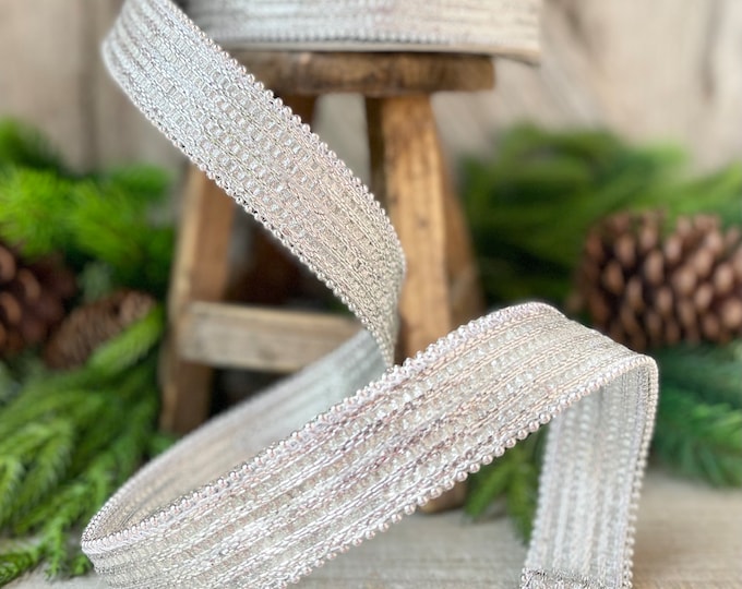 1" Silver Metallic Ribbon, Farrisilk Ribbon, Silver Metallic Jingle Ribbon, Christmas Ribbon, Designer Ribbon, Silver Trim, Christmas Tree