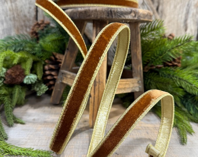 3/4” Pecan Brown Velvet Ribbon, Flashy Velvet Ribbon, Farrisilk ribbon, Brown Velvet ribbon, RG074-35