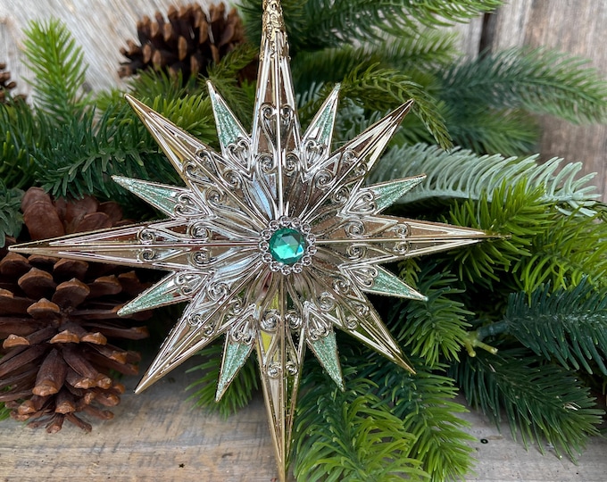7" Gold Aqua Star Ornament, Star Jewel Oranament, Star Ornament,Christmas Star Ornament, Christmas Ornament, Aqua Gold Star, Mint Green Star