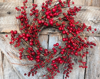 26" Christmas Red Berry Wreath, Cranberry Wreath, Red Wreath, Christmas Front Door, Woodsey Christmas Wreath, Artificial Wreath