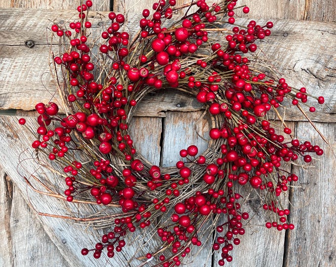 26" Christmas Red Berry Wreath, Cranberry Wreath, Red Wreath, Christmas Front Door, Woodsey Christmas Wreath, Artificial Wreath