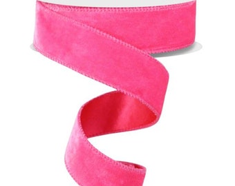 2.5 Hot Pink Velvet, Velvet Luster, Farrisilk Velvet, Pink Velvet Ribbon,  Hot Pink Ribbon, wired ribbon, velvet ribbon, 10 yards
