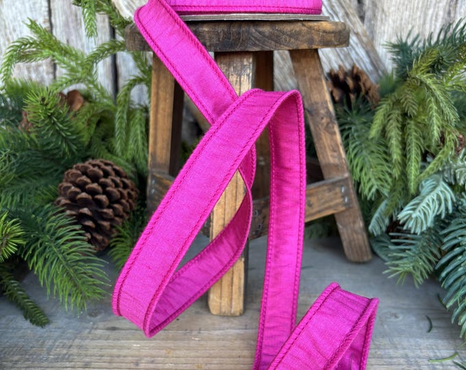 7/8" Hot Pink Dupioni Ribbon, Fuchsia Pink Ribbon, Christmas Ribbon