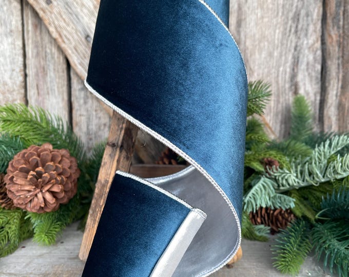 4" Dark Blue Velvet Ribbon, Christmas Ribbon